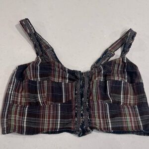 Free people‎ bustier plaid floral crop adjustable top shirt small
